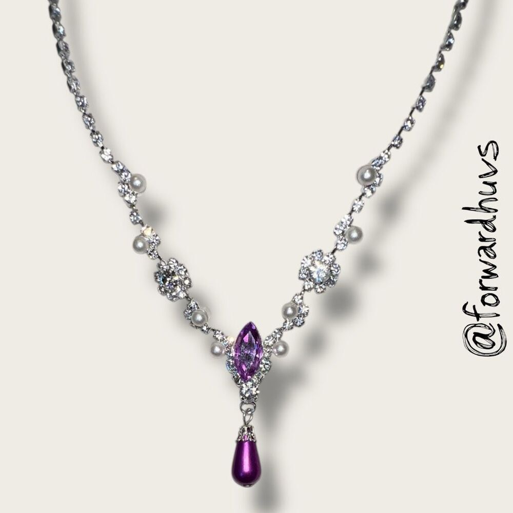 Bundle Sale 3 for $15 | Clear & Purple Stones – Teardrop Pendant – Lightweight